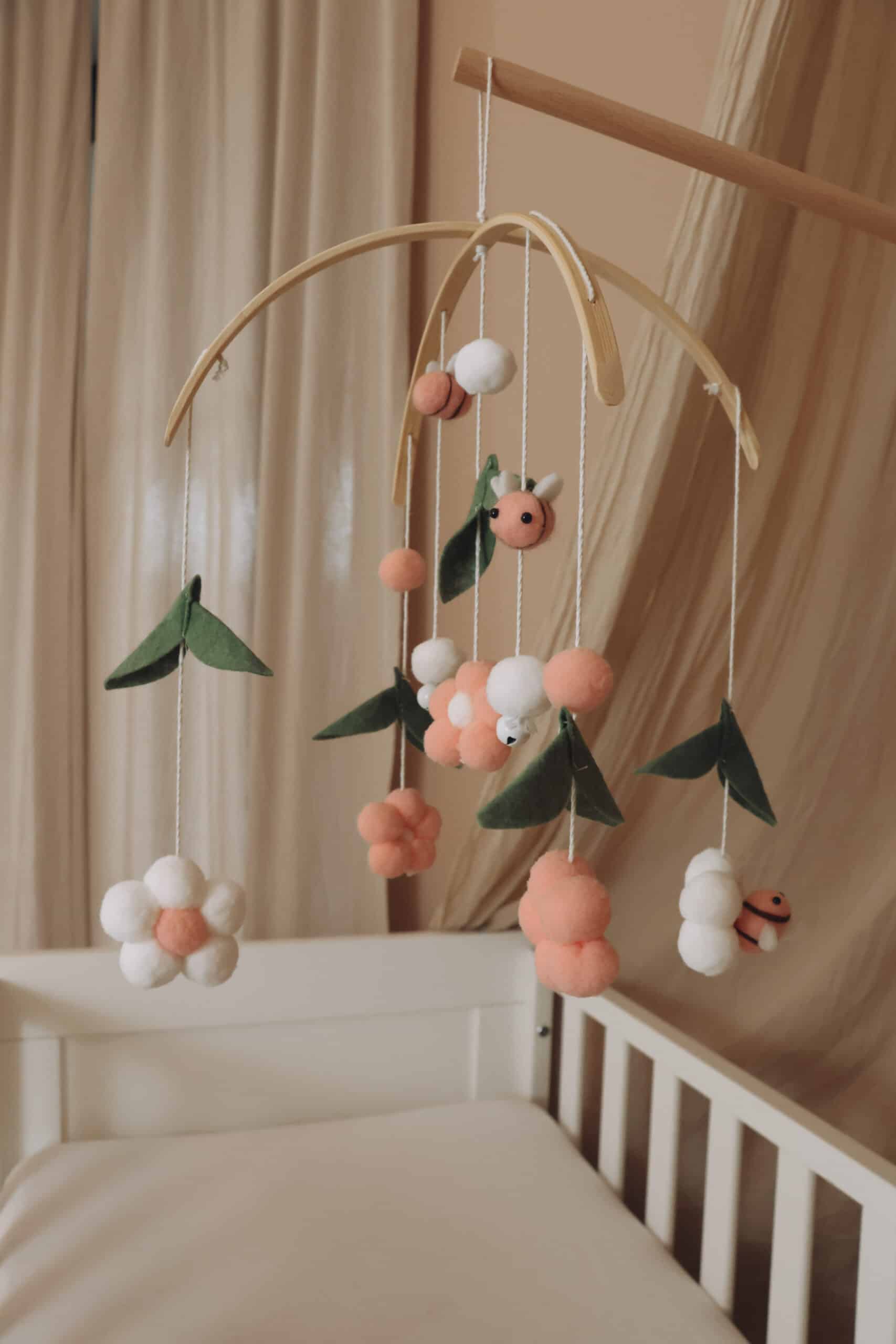 Handmade Pink Bees baby mobile