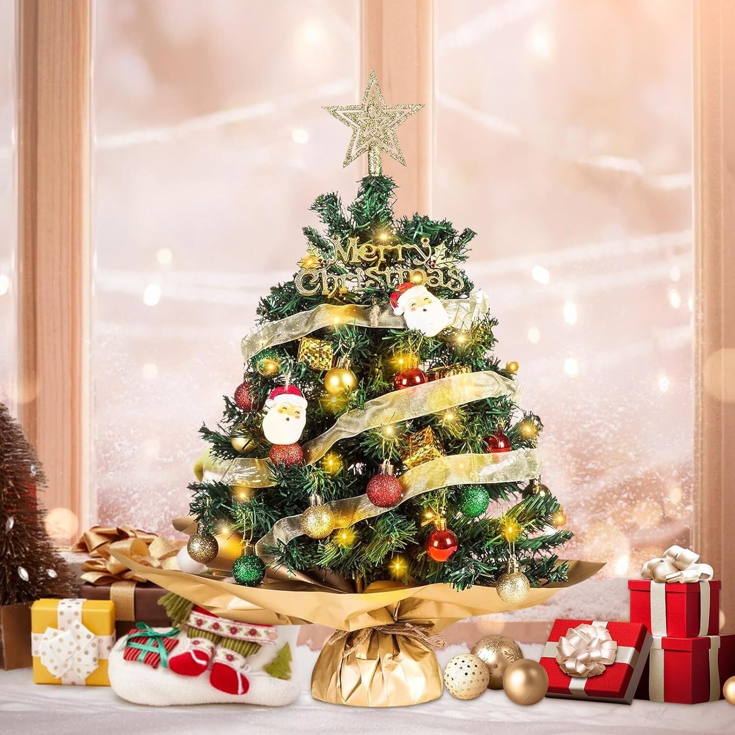 Mini Christmas Tree With LED Lights Small Artificial Christmas Tree Decoration