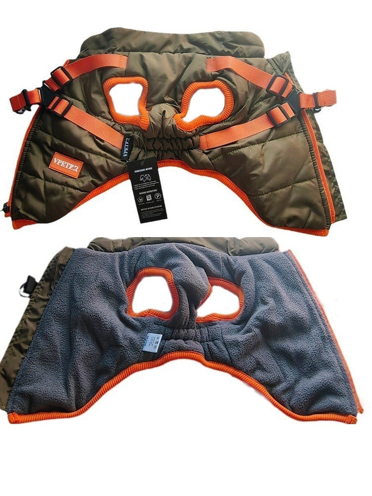 Pet Winter Clothes Plus Velvet Thick Cotton-padded Winter Warm Dog Vest Two-legged Small And Medium-sized Dog Ski Suit