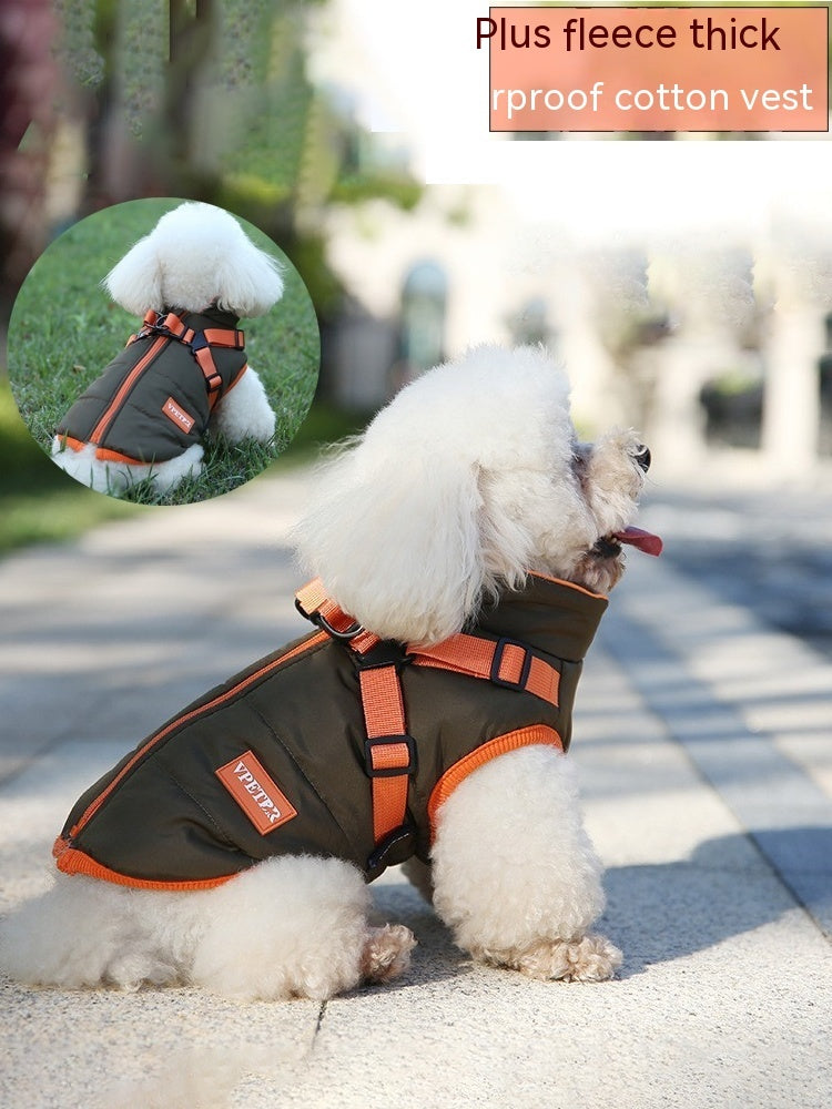 Pet Winter Clothes Plus Velvet Thick Cotton-padded Winter Warm Dog Vest Two-legged Small And Medium-sized Dog Ski Suit