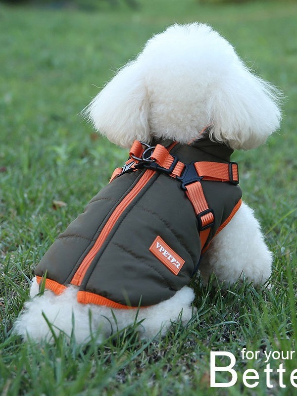 Pet Winter Clothes Plus Velvet Thick Cotton-padded Winter Warm Dog Vest Two-legged Small And Medium-sized Dog Ski Suit