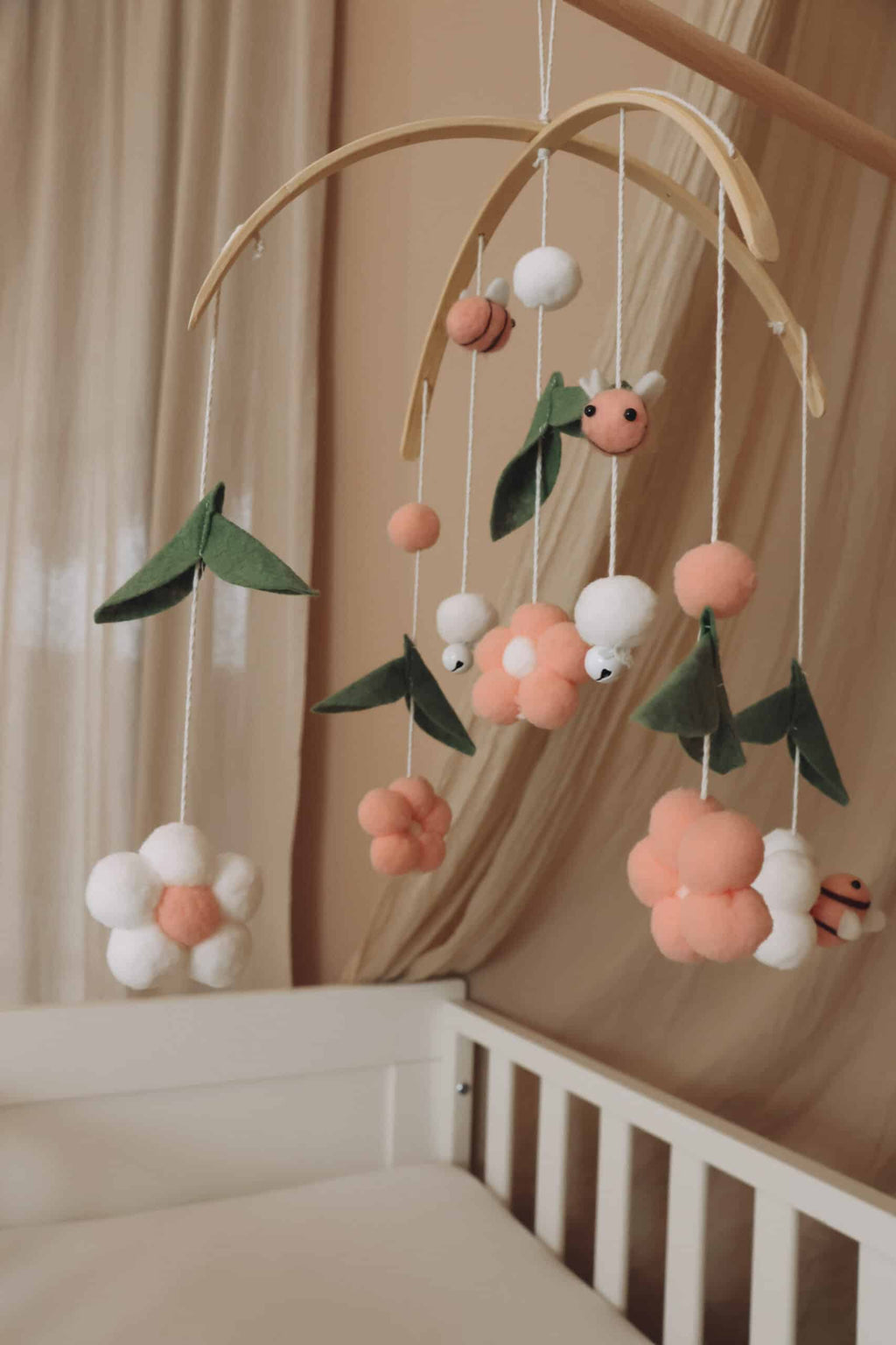 Handmade Pink Bees baby mobile