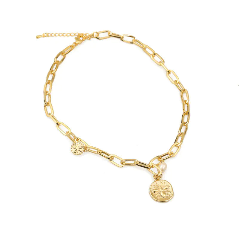 Pearl Necklace with Spider Star Coin Pendant Chain