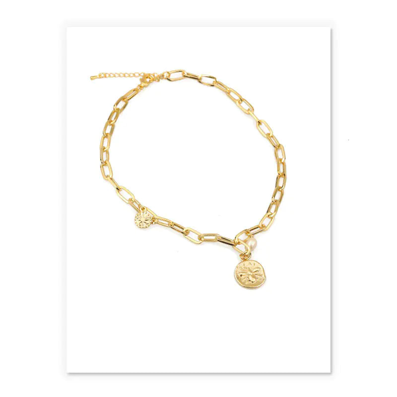 Pearl Necklace with Spider Star Coin Pendant Chain